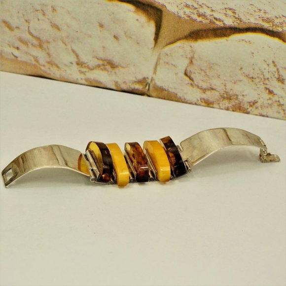 RARE BALTIC AMBER STERLING BRACELET By GLIWINSKI - Picture 11 of 16